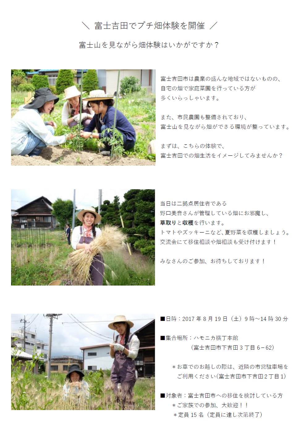 富士吉田市・富士山を見ながらプチ畑体験はいかがですか | 移住関連イベント情報