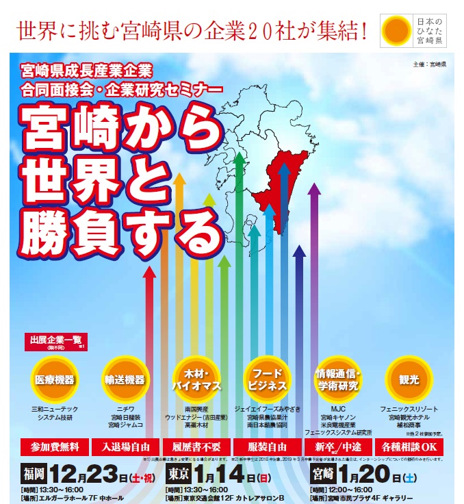 宮崎県成長産業企業合同面接会・企業研究セミナー | 移住関連イベント情報