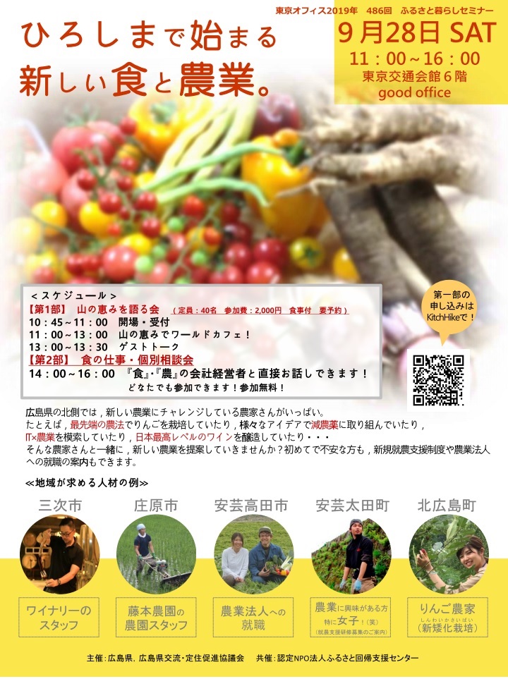 ひろしまで始まる新しい食と農業。~山の恵みでワールドカフェ&食の仕事・個別相談会~ | 移住関連イベント情報