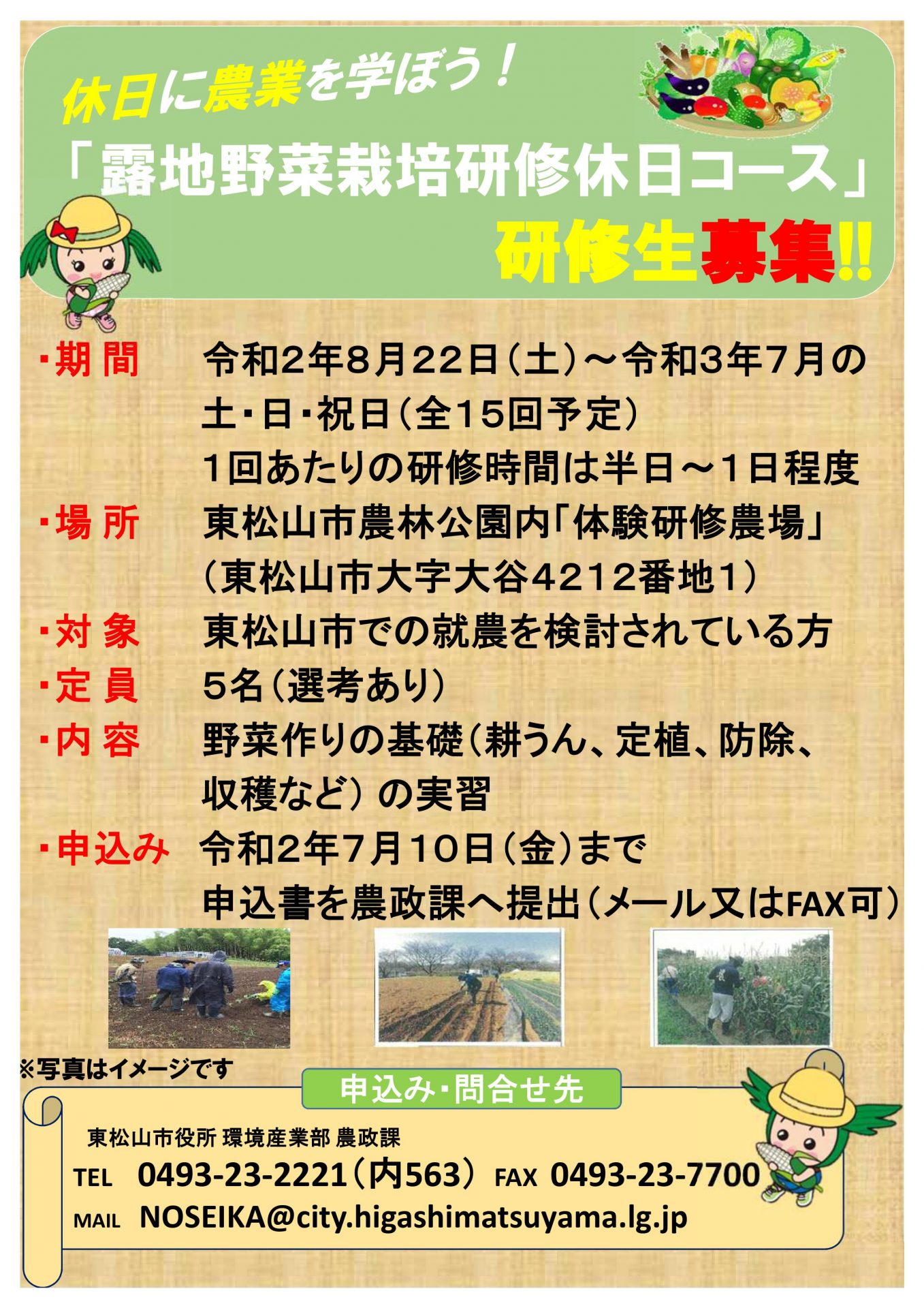 休日に農業を学ぼう!露地野菜栽培研修休日コース研修生募集 | 地域のトピックス