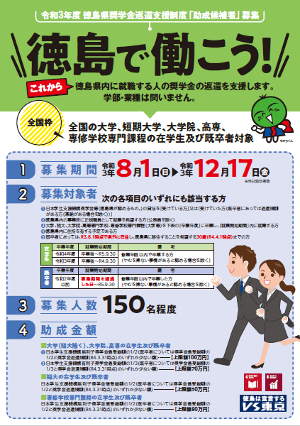 令和3年度徳島県奨学金返還支援制度 助成候補者募集 | 地域のトピックス