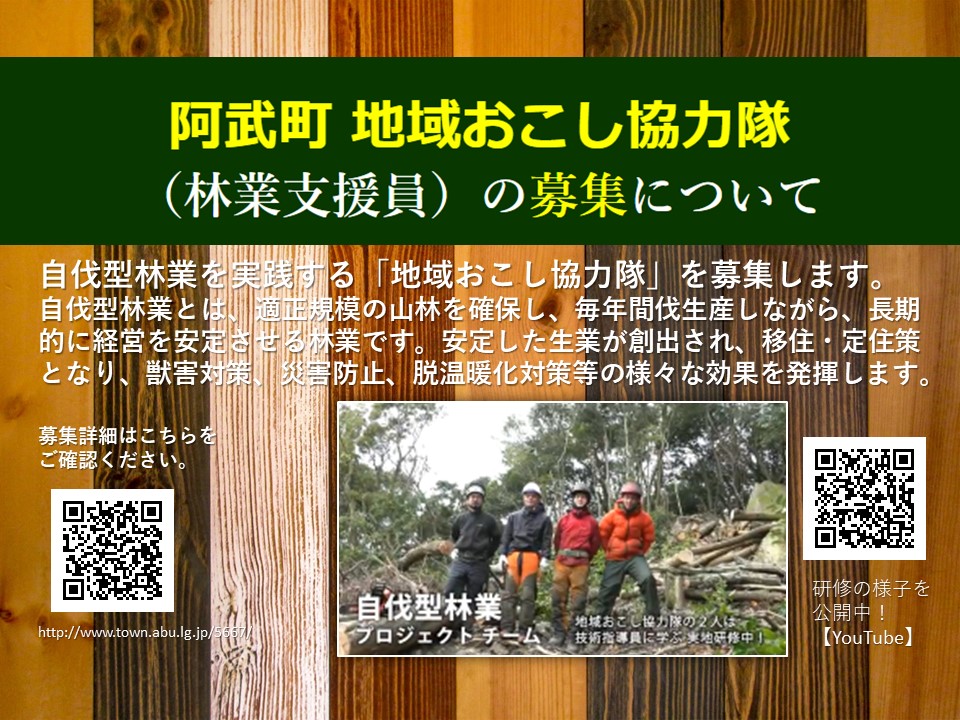 【山口県阿武町】自伐型林業を実践する地域おこし協力隊(林業支援員)募集! | 移住関連イベント情報