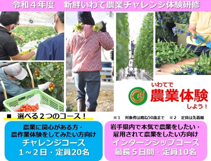 令和4年度「新鮮いわて農業チャレンジ体験研修」参加者募集中! | 移住関連イベント情報
