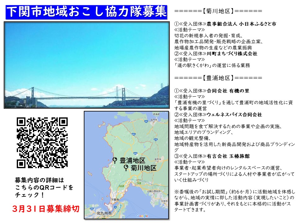 【下関市】地域おこし協力隊募集!(締切3/31) | 地域のトピックス