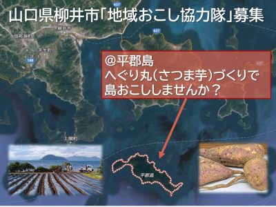 【柳井市】へぐり丸（さつま芋）づくりで島おこししませんか？＜地域おこし協力隊募集＞ | 地域のトピックス