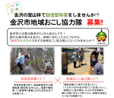 【受付終了】金沢市地域おこし協力隊（自伐型林業）募集 | 地域のトピックス