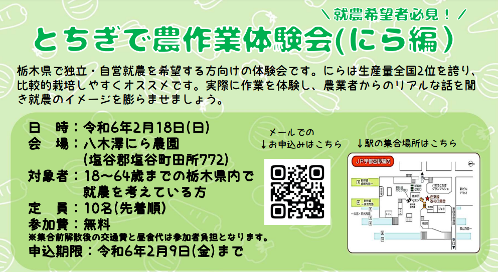 就農希望者必見!とちぎで農作業体験会(にら編) | 地域のトピックス