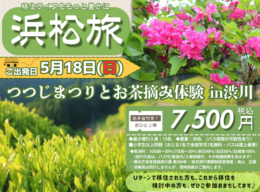 【浜松・移住者交流ツアー】つつじ祭りとお茶摘み体験in渋川 | 移住関連イベント情報