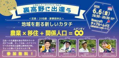 しろにしトークイベントVol.5『地域を創る新しいカタチ　農業×移住＋関係人口＝∞』 | 移住関連イベント情報