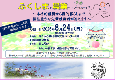 ふくしまで農業って実際どうなの？ ～本格的就農から農的暮らしまで個性豊かな先輩就農者が答えます～ | 移住関連イベント情報