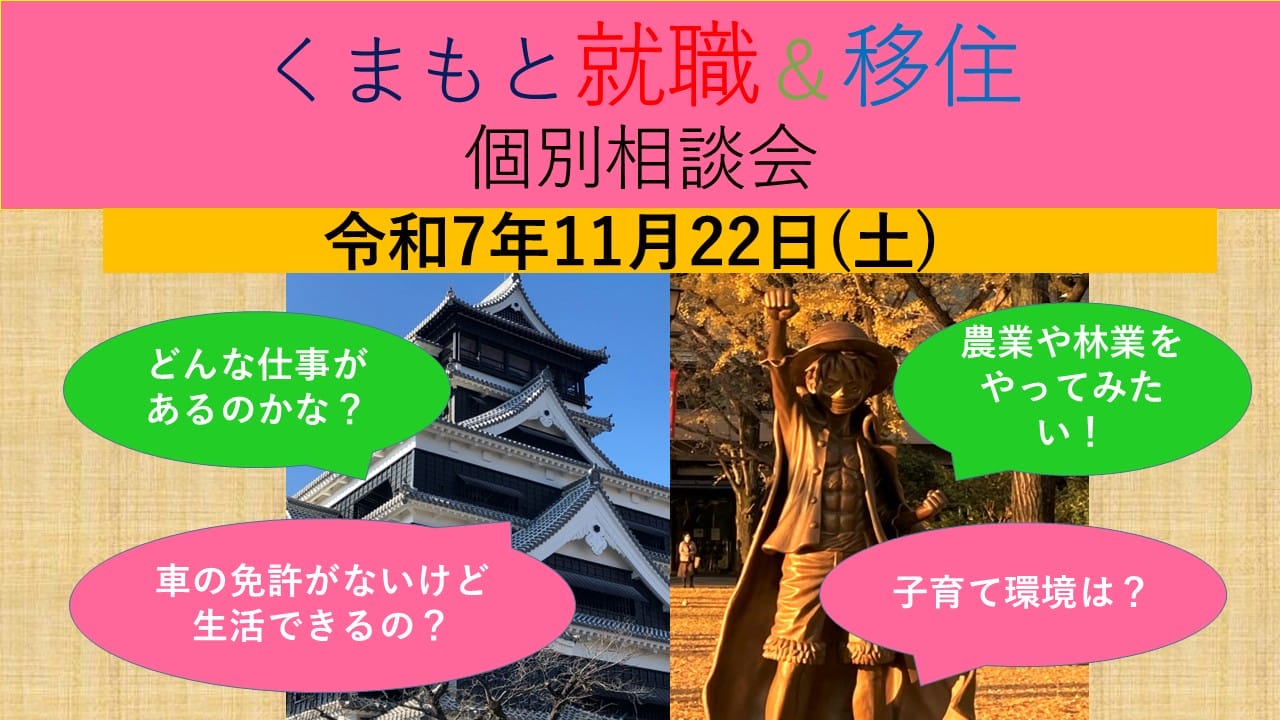 11月22日(土) くまもと就職＆移住 個別相談会 | 移住関連イベント情報