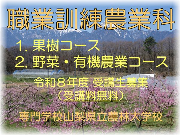 2/24締切【山梨県】職業訓練受講生募集～9か月果樹・有機農業を学ぼう～ | 地域のトピックス
