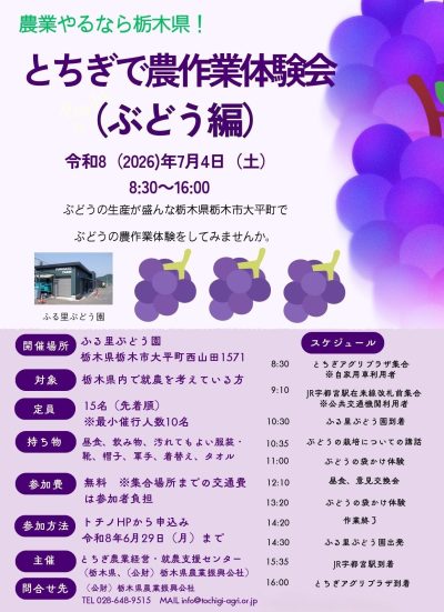 とちぎで農作業体験会（ぶどう編） | 移住関連イベント情報