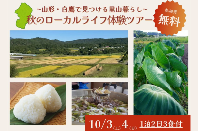 【参加費無料・1泊2日】山形・白鷹町で秋のローカルライフ体験ツアー！里いも掘り＆棚田での稲刈り体験（10/3〜10/4開催） | 移住関連イベント情報